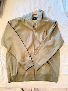 Men's Zip-Up Hoodie in Olive Green with Minimal Logo